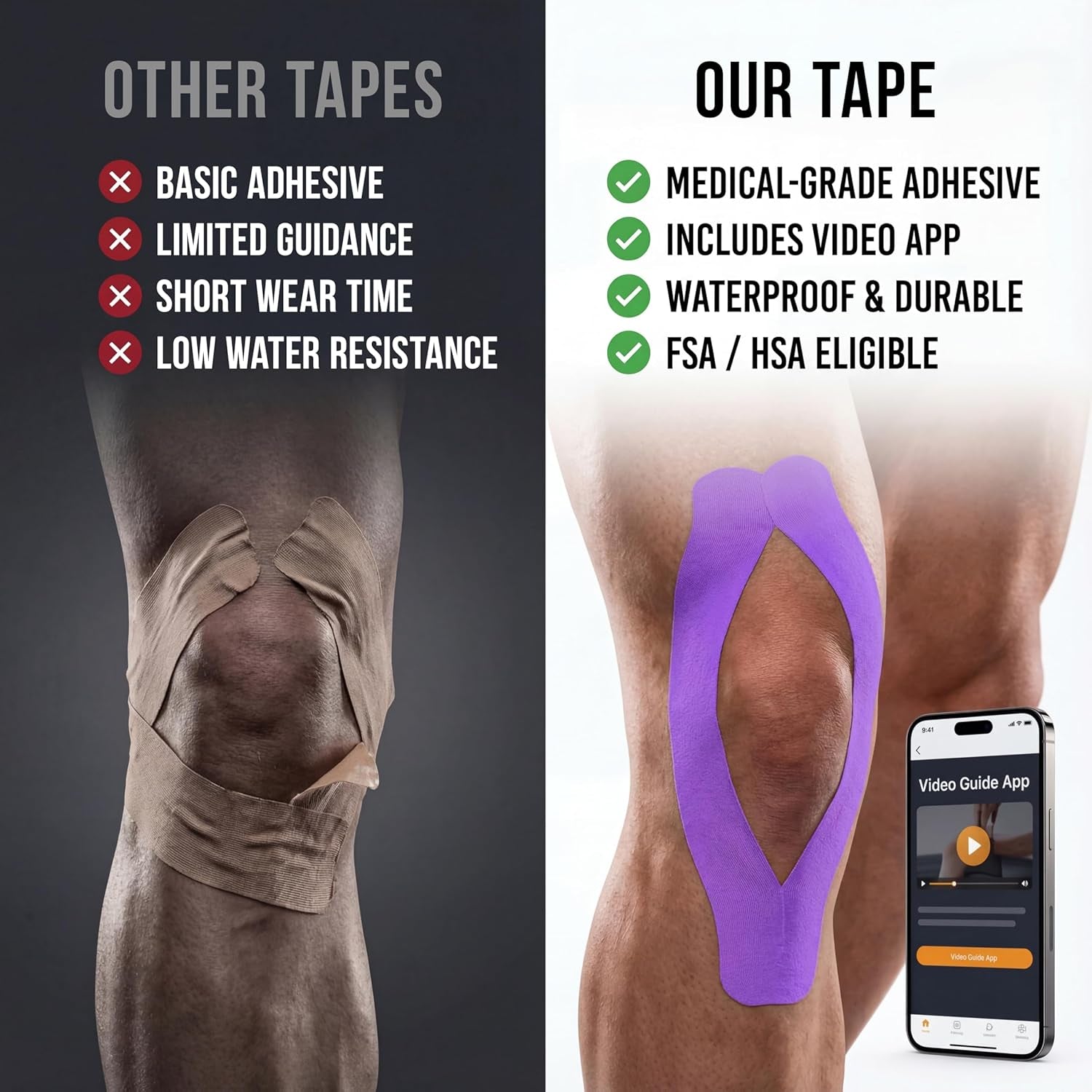Kinesiology Tape-Incredible Support for Athletic Sports and Recovery+Free Taping Guide - Uncut 2 Inch 16.4 Feet Roll (Indigo Purple + Free Taping Guide, Pack of 1)