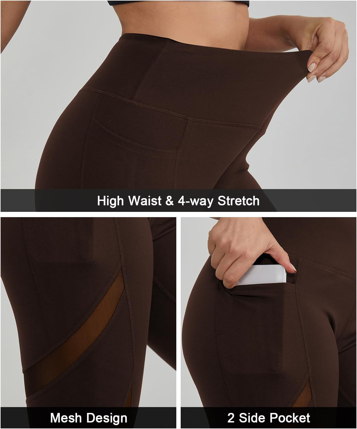Leggings for Women Mesh Yoga Pants with Pockets Gym Workout Running