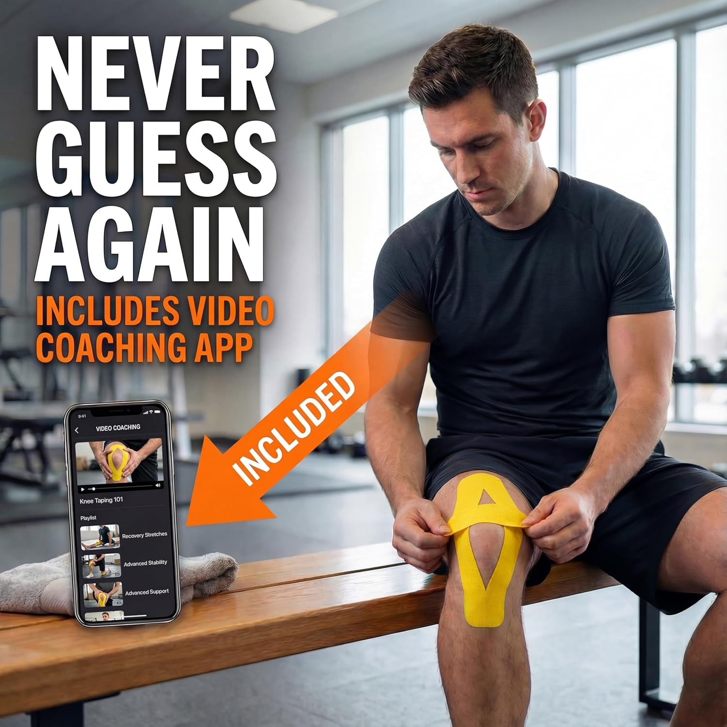 Kinesiology Tape-Incredible Support for Athletic Sports and Recovery+Free Taping Guide - Uncut 2 Inch 16.4 Feet Roll (Sunny Yellow + Free Taping Guide, Pack of 1)