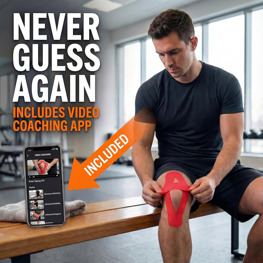 Kinesiology Tape-Incredible Support for Athletic Sports and Recovery+Free Taping Guide - Uncut 2 Inch 16.4 Feet Roll (Crimson Red + Free Taping Guide, Pack of 1)
