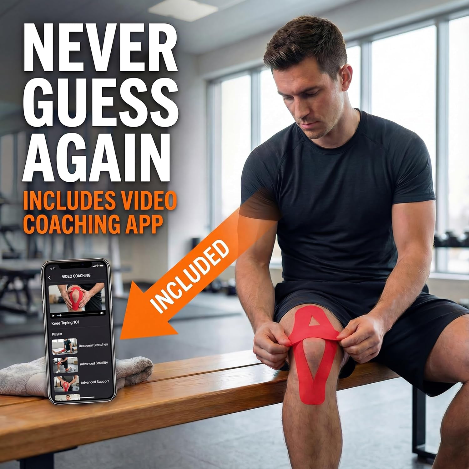 Kinesiology Tape-Incredible Support for Athletic Sports and Recovery+Free Taping Guide - Uncut 2 Inch 16.4 Feet Roll (Crimson Red + Free Taping Guide, Pack of 1)