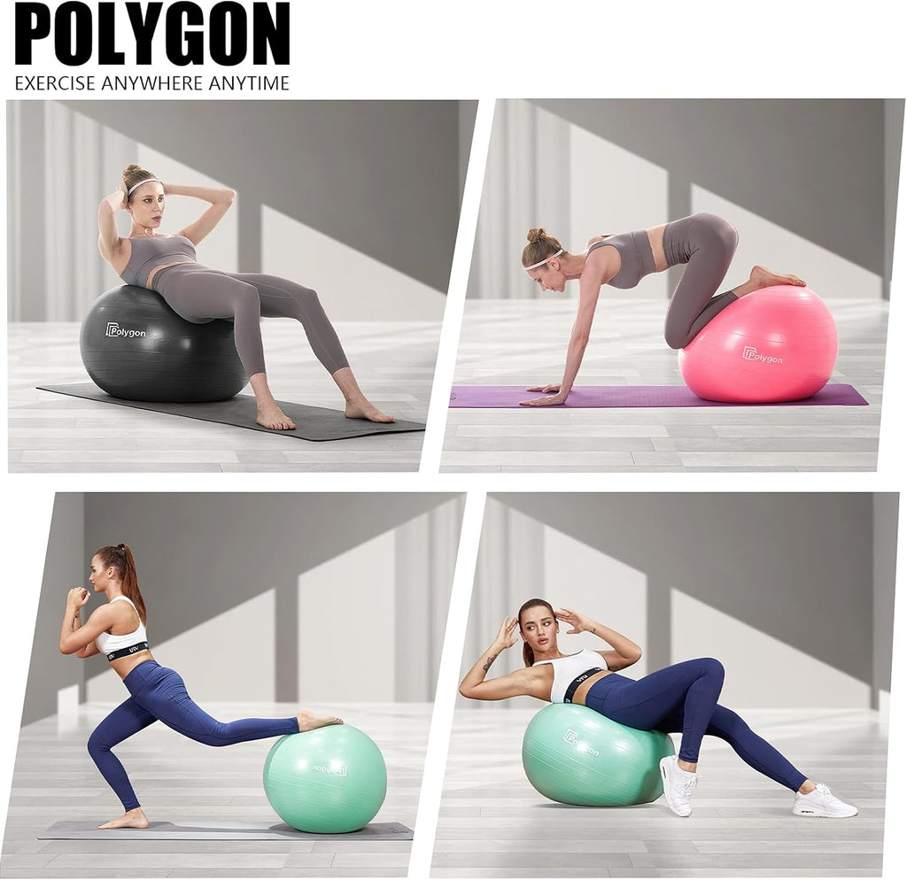Exercise Ball, Professional Grade Anti-Burst Balance Ball for Yoga, Birthing, Stability, Core Exercise, Fitness, Workout Guide Included