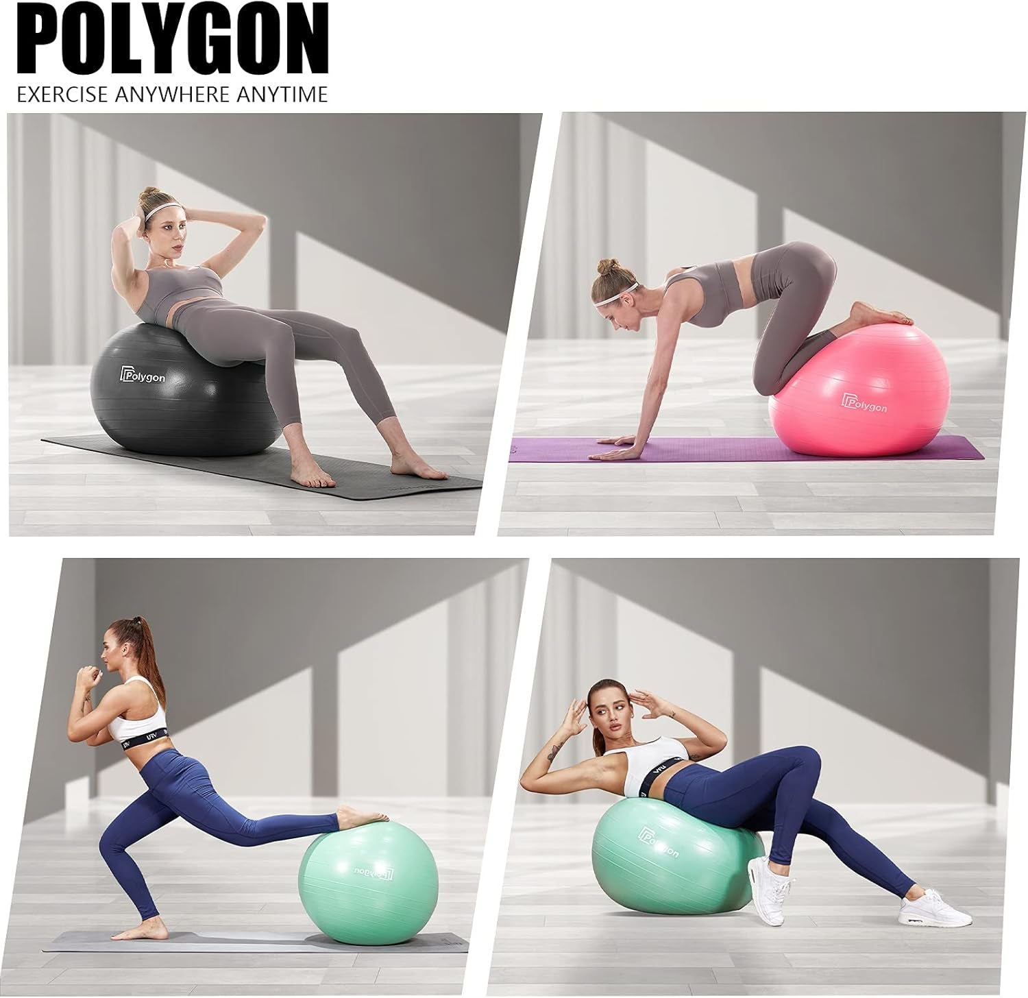 Exercise Ball, Professional Grade Anti-Burst Balance Ball for Yoga, Birthing, Stability, Core Exercise, Fitness, Workout Guide Included