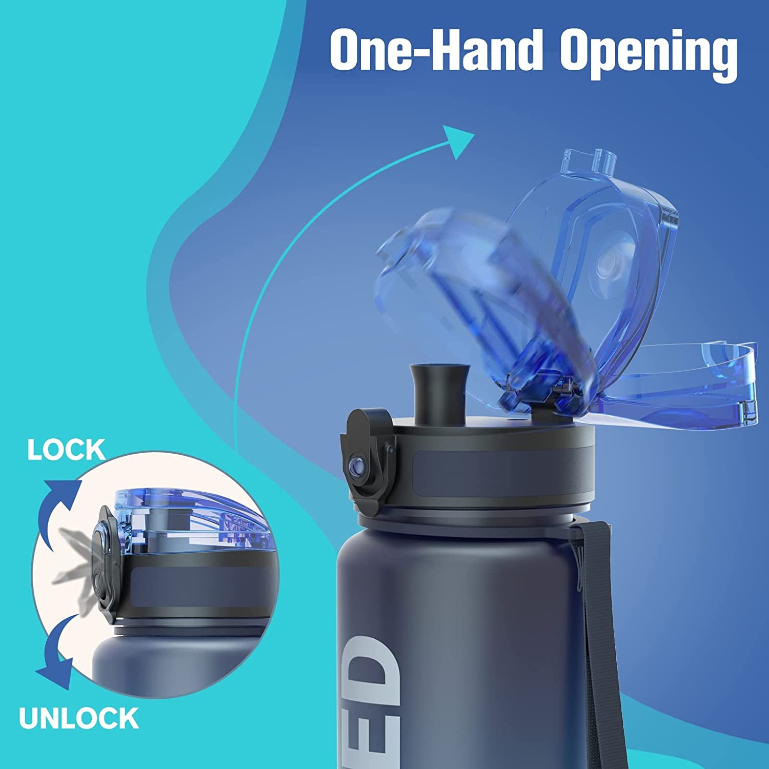 Water Bottle, 32Oz Motivational Sports Water Bottle with Time Marker - Times to Drink - Tritan, BPA Free, Wide Mouth Leakproof, Fast Flow Technology with Clean Brush (1 Bottle)