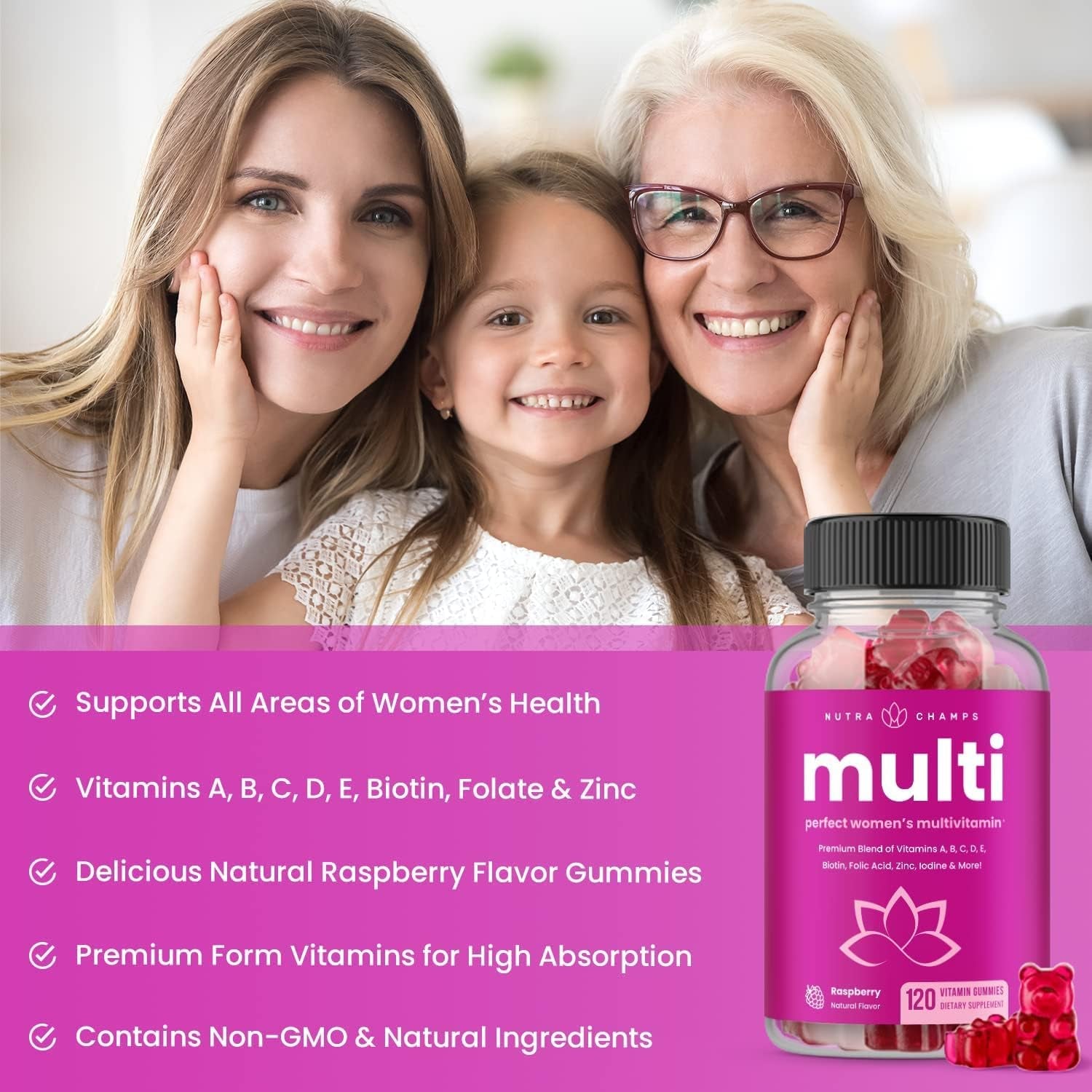 (2-Pack) Multivitamins for Women | Womens Multivitamins Gummies | Bones, Brain, Heart, Immune & Energy Supplement | Womens Vitamins A, B, C, D, E, Biotin & Folic Acid | 120 Gummies