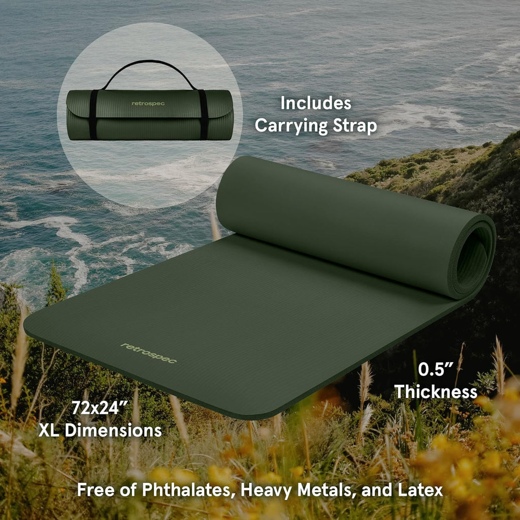 Solana Yoga Mat 1/2" Thick W/Nylon Strap for Men & Women - Non Slip Excercise Mat for Yoga, Pilates, Stretching, Floor & Fitness Workouts