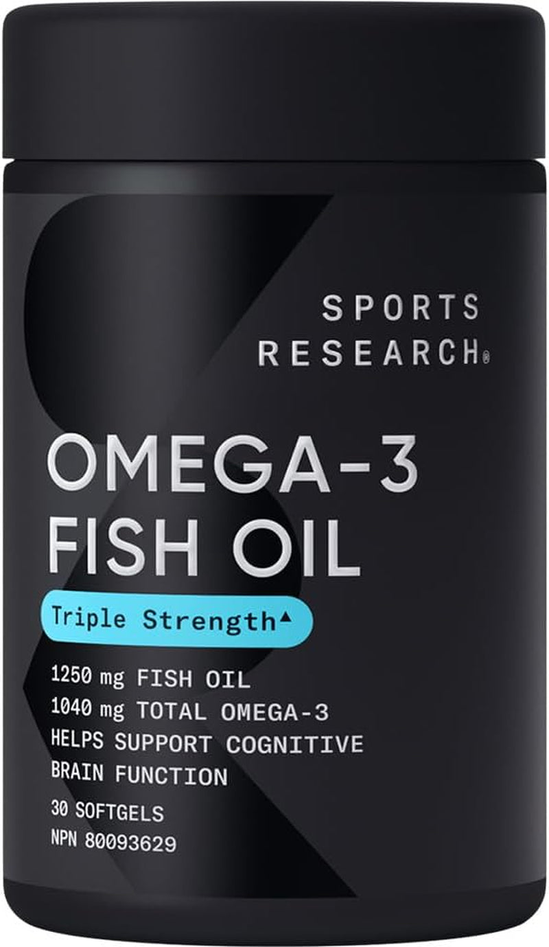 Triple Strength Omega 3 Fish Oil - Burpless Fish Oil Supplement W/Epa & DHA Fatty Acids from Wild Alaskan Pollock - Heart, Brain & Immune Support for Men & Women - 1250 Mg, 30 Ct