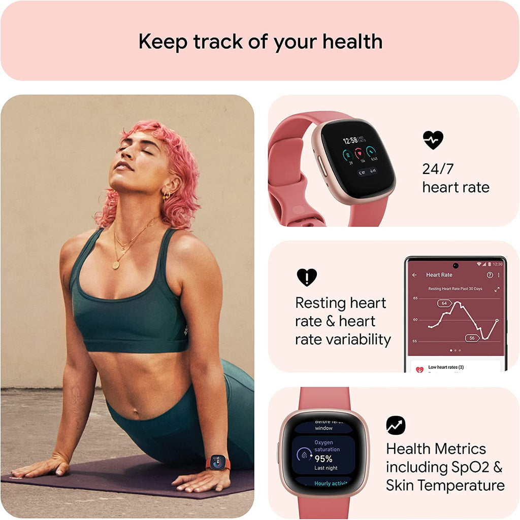 Google  Versa 4 Fitness Smartwatch with Daily Readiness, Gps, 24/7 Heart Rate, 40+ Exercise Modes, Sleep Tracking and More, Pink Sand/Copper Rose, One Size (S and L Bands Included)