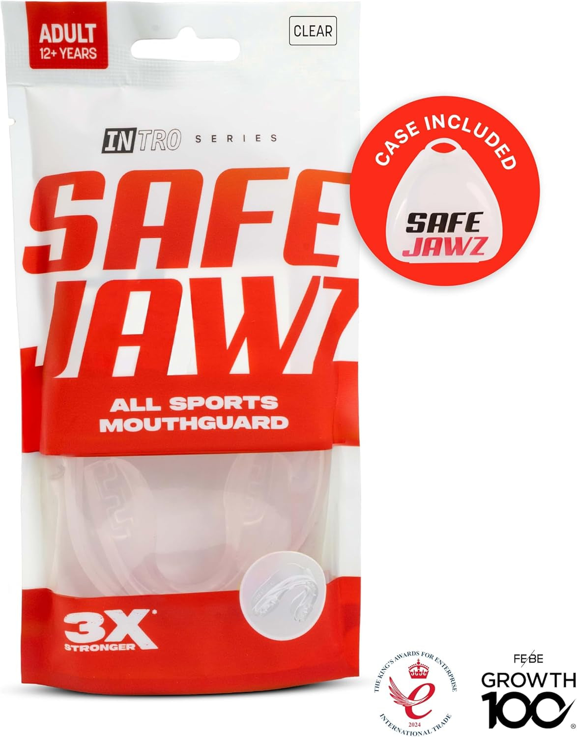 Mouthguard Strapless Slim Fit, Adults and Junior with Case for Boxing, Basketball, Football, MMA, Martial Arts, Hockey and All Contact Sports (Junior (<11 Years), Clear)