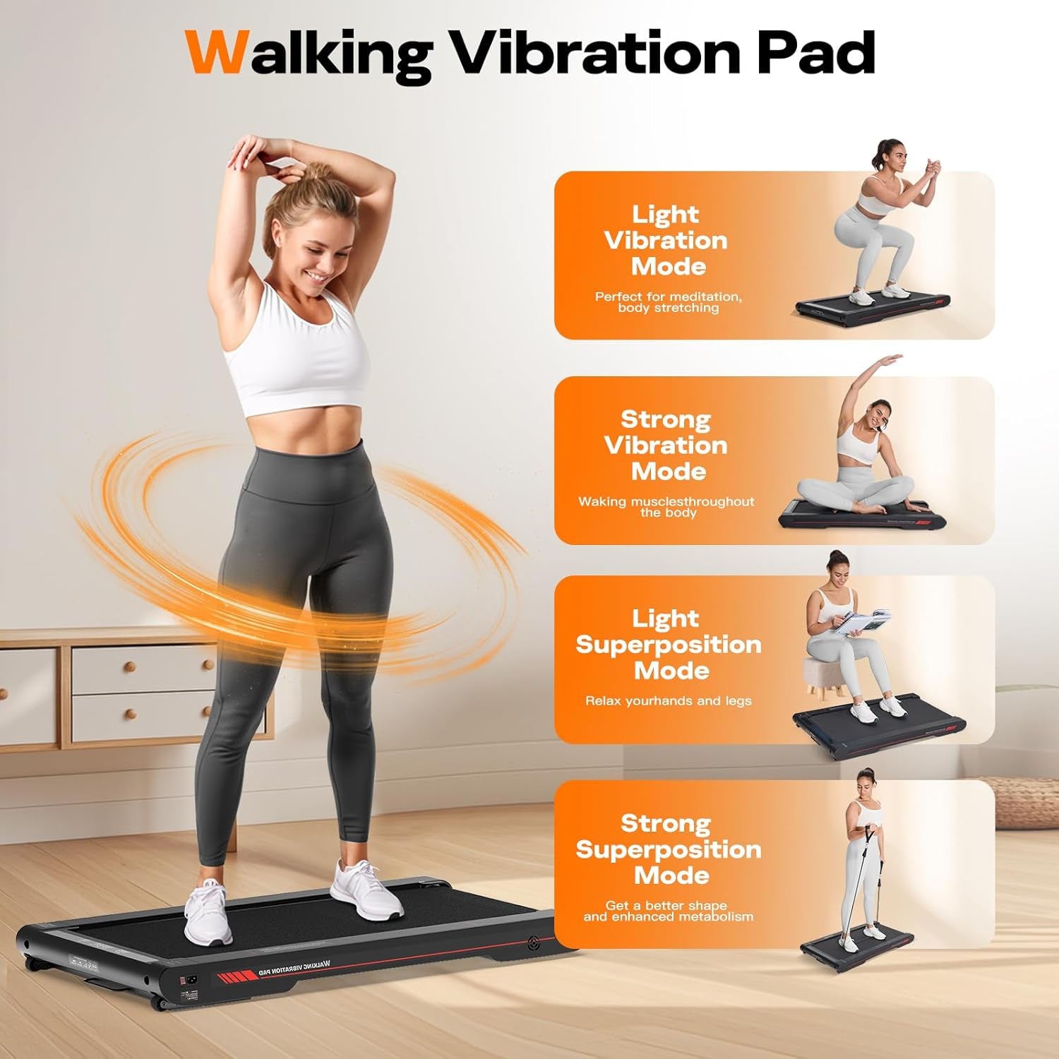 4 in 1 Walking Vibration Pad Treadmill, Walking Treadmill Pad for Home with Remote Control and APP