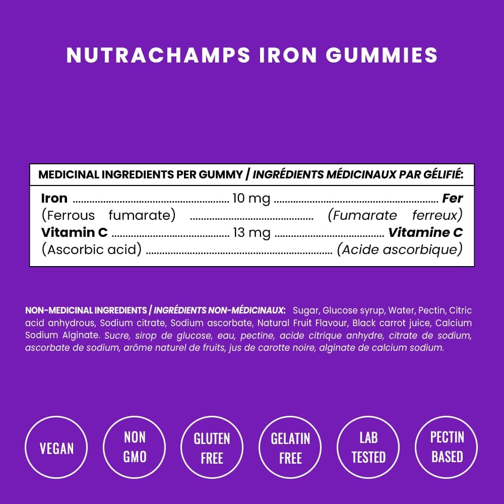 Iron Gummies with Vitamin C | 10Mg Iron per Gummy | Iron Supplements for Women & Men | Vegan Gummies | Blood Cell Formation Support | Energy, Focus, Immune Support | Vegan & Non-Gmo (1)