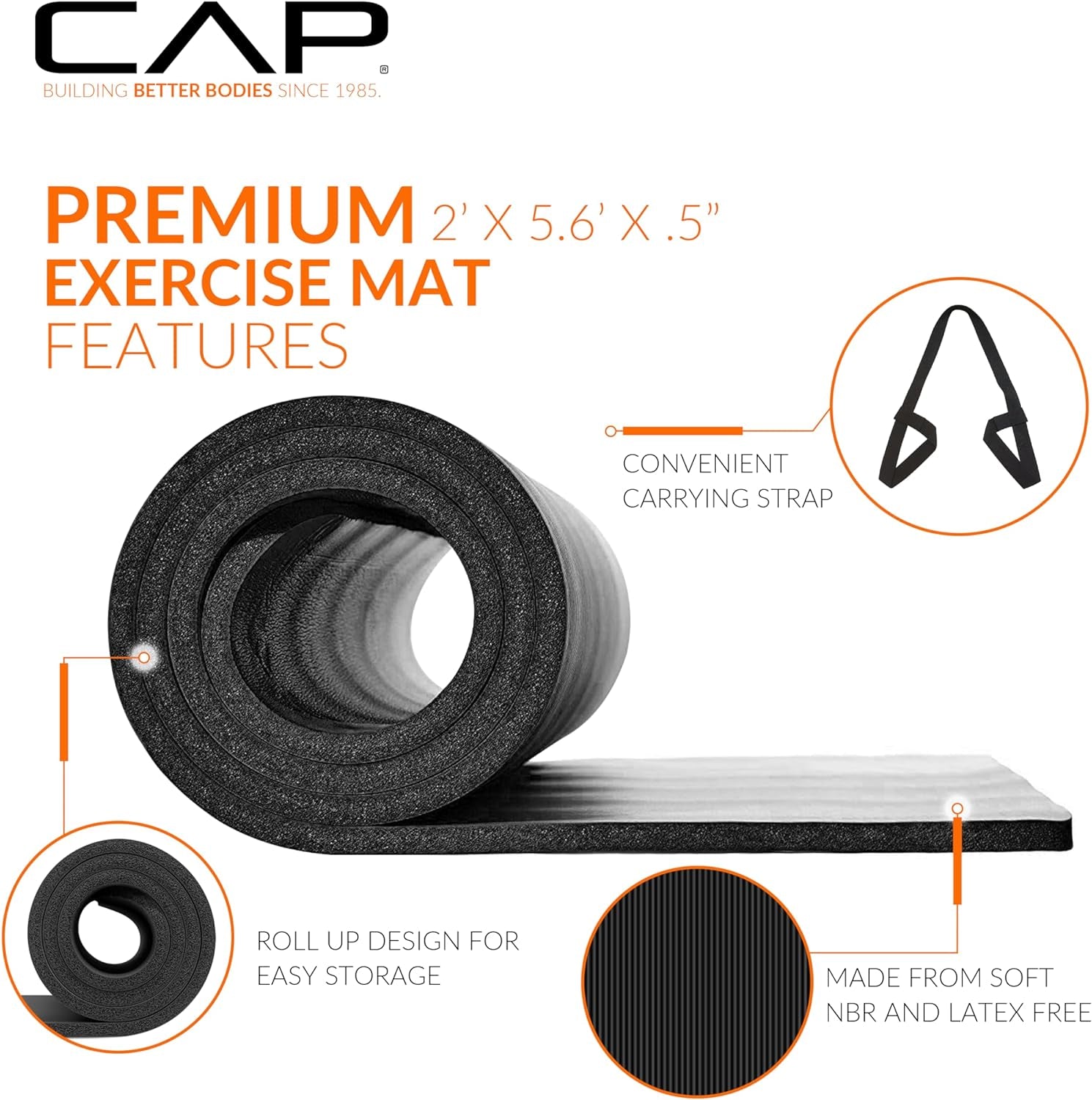 1/2-Inch High Density Exercise Yoga Mat with Strap | Multiple Options