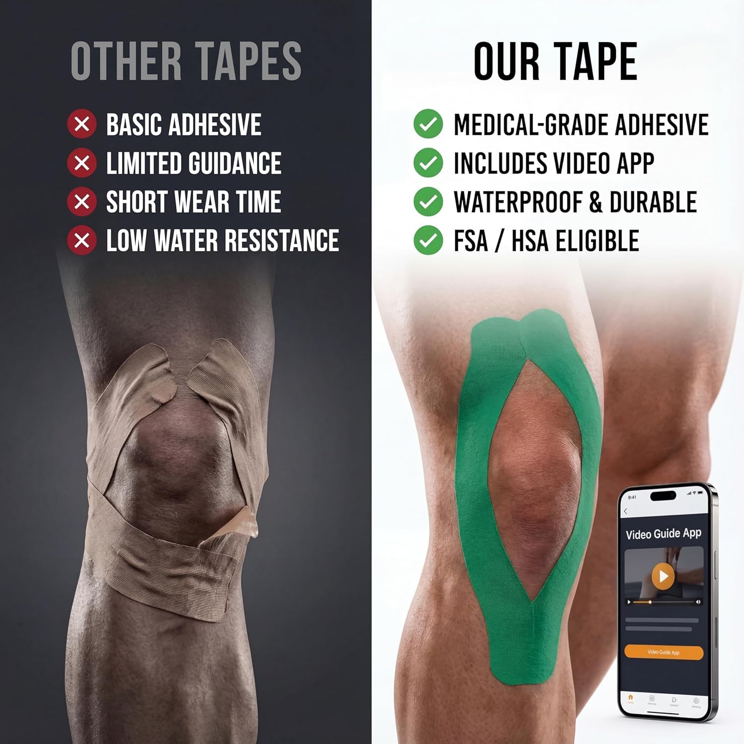 Kinesiology Tape-Incredible Support for Athletic Sports and Recovery+Free Taping Guide - Uncut 2 Inch 16.4 Feet Roll (Forest Green + Free Taping Guide, Pack of 1)
