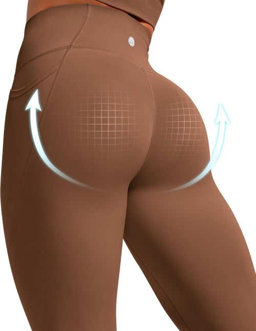 Bareluxe Womens Leggings with Pockets 25" No Front Seam High Waisted Workout Gym Yoga Pants Tights