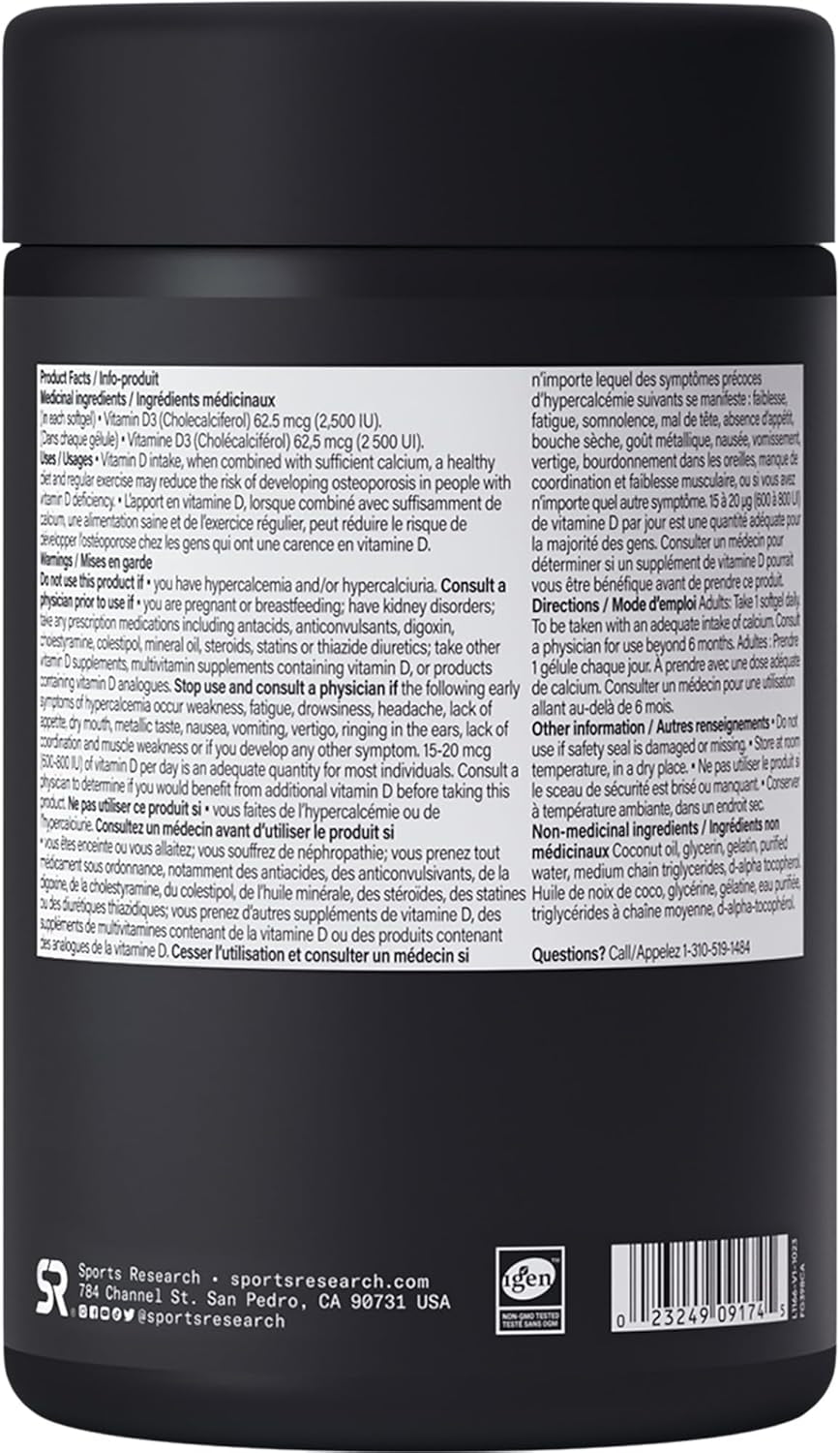 ® Vitamin D3 2500 IU with Coconut MCT Oil - High Potency Vitamin D Supplement for Immune & Bone Support - Non-Gmo Verified, Gluten & Soy Free – 62.5Mcg, 360 Liquid Softgels