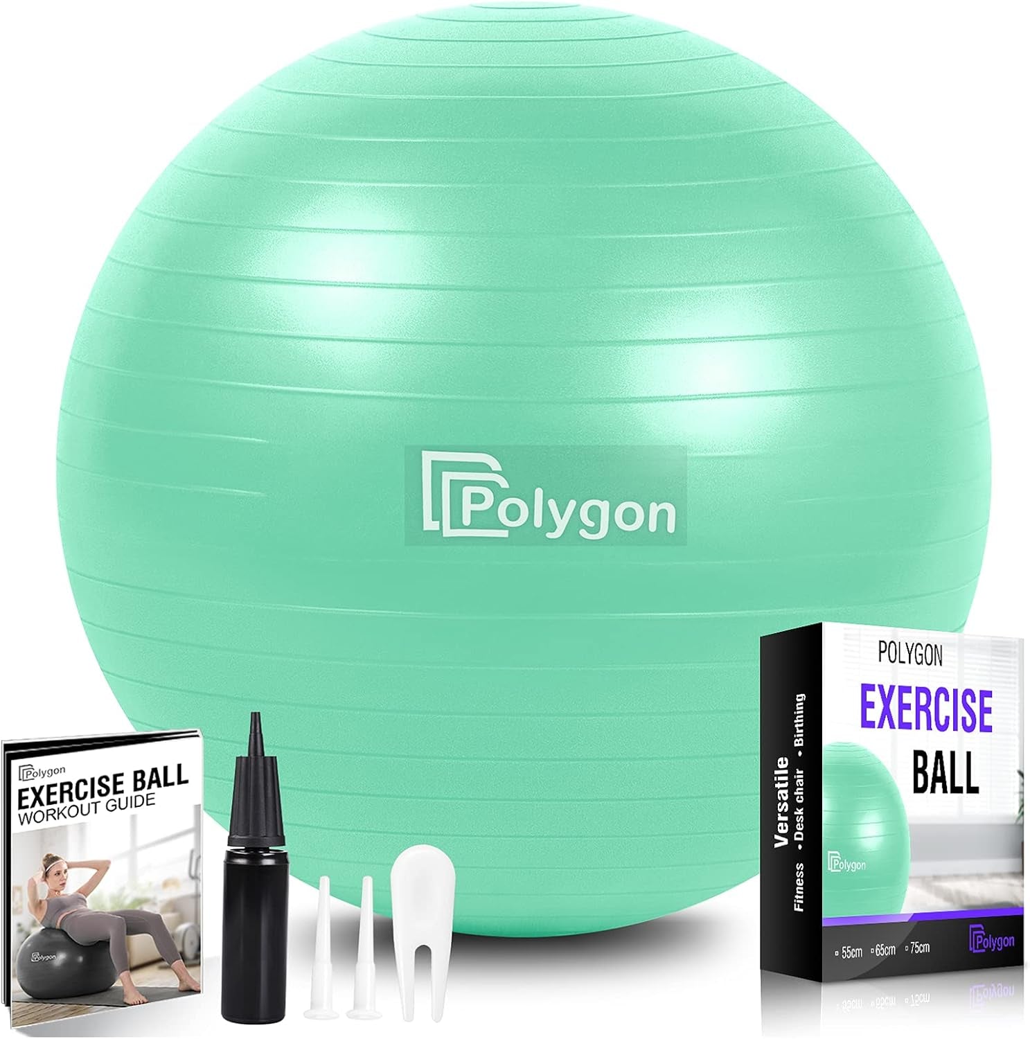 Exercise Ball, Professional Grade Anti-Burst Balance Ball for Yoga, Birthing, Stability, Core Exercise, Fitness, Workout Guide Included