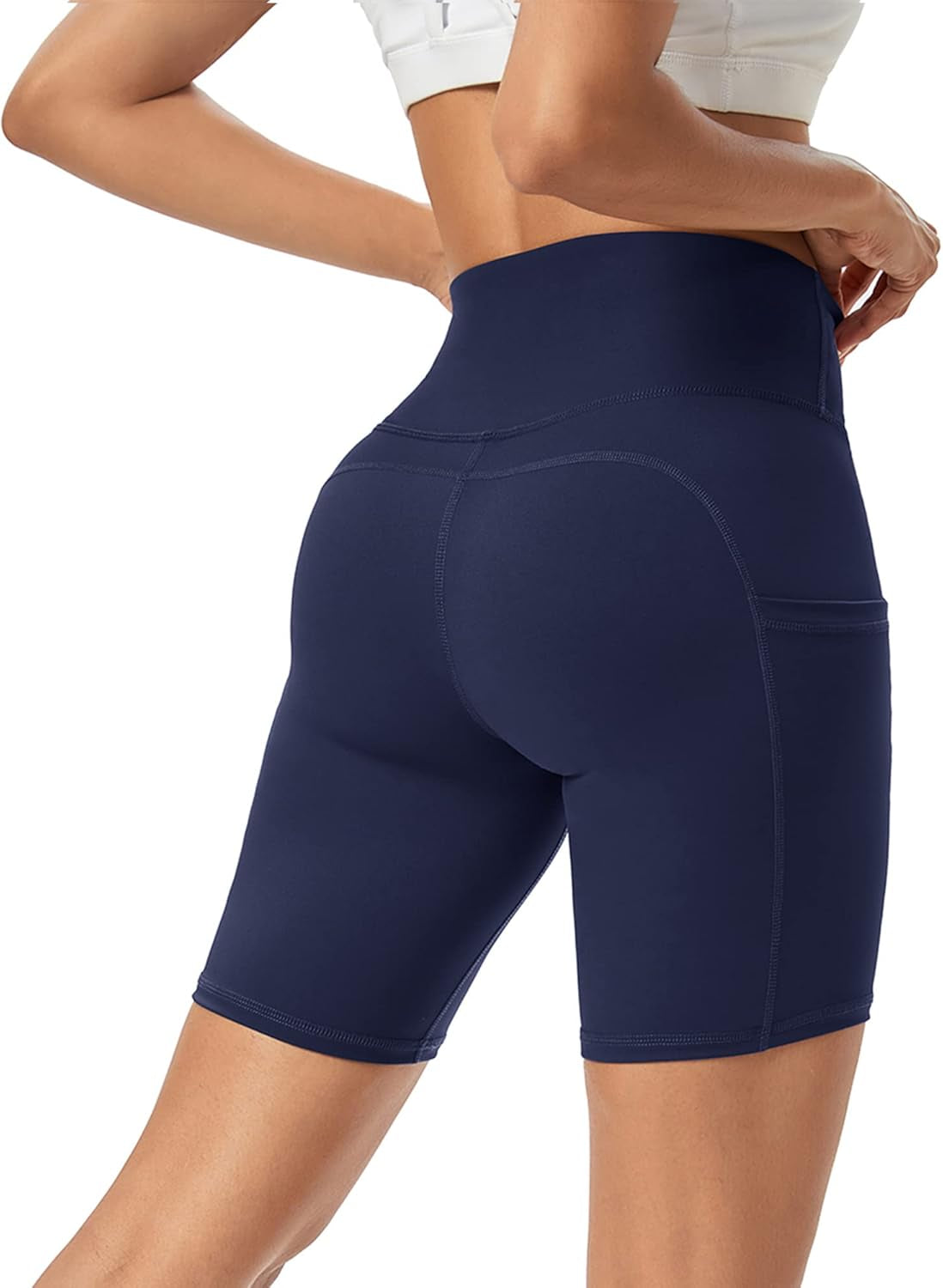 Biker Shorts Women High Waist Yoga Shorts with Pockets Non See-Through Workout Running Shorts