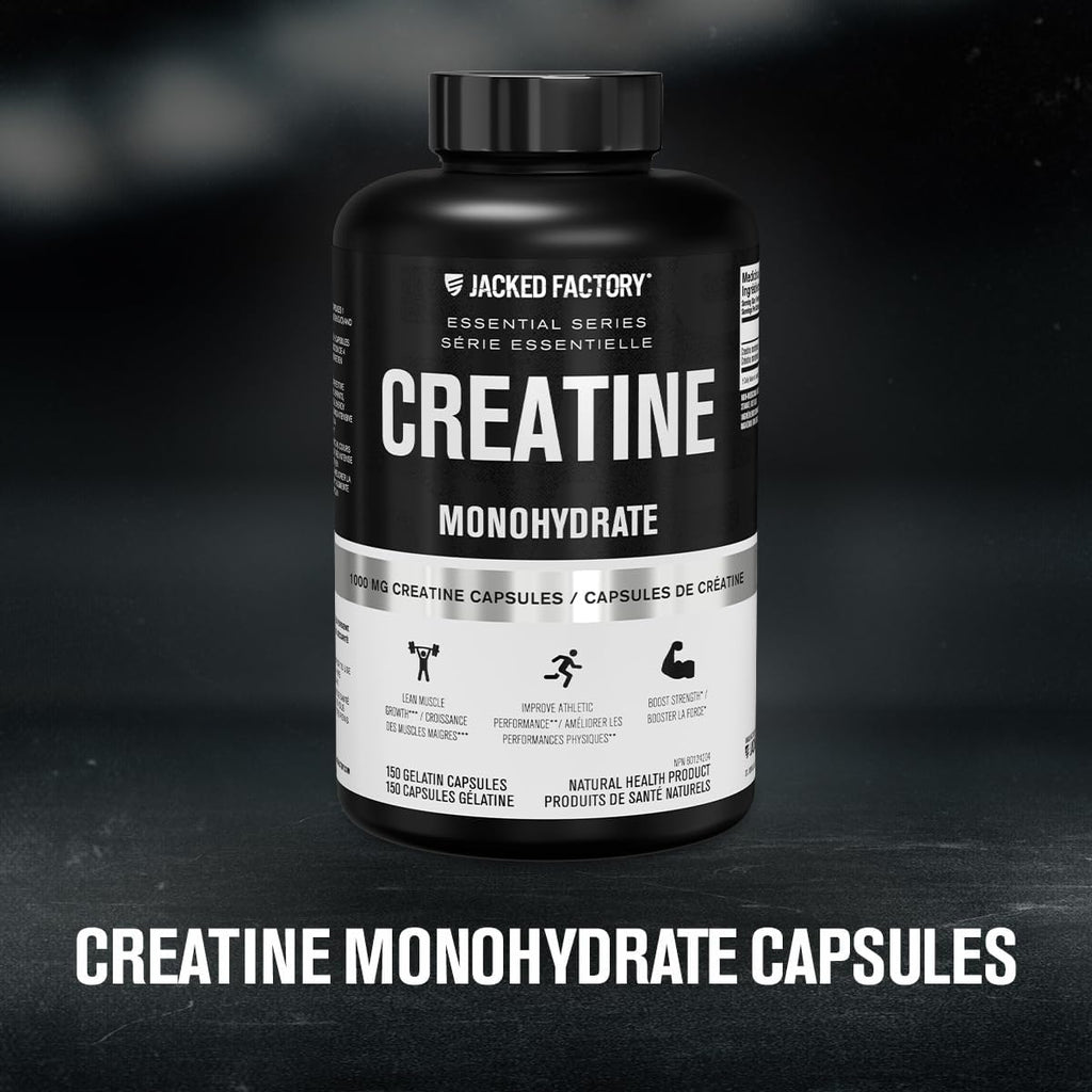 Creatine Monohydrate Capsules - Canadian-Owned Supplement for Muscle Growth, Increased Strength, Enhanced Energy Output, and Improved Athletic Performance - 150 Pills