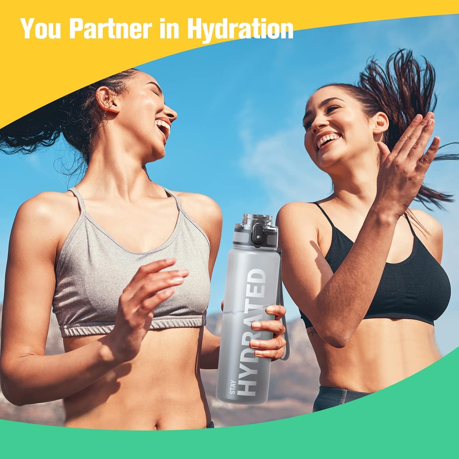 Water Bottle, 32Oz Motivational Sports Water Bottle with Time Marker - Times to Drink - Tritan, BPA Free, Wide Mouth Leakproof, Fast Flow Technology with Clean Brush (1 Bottle)