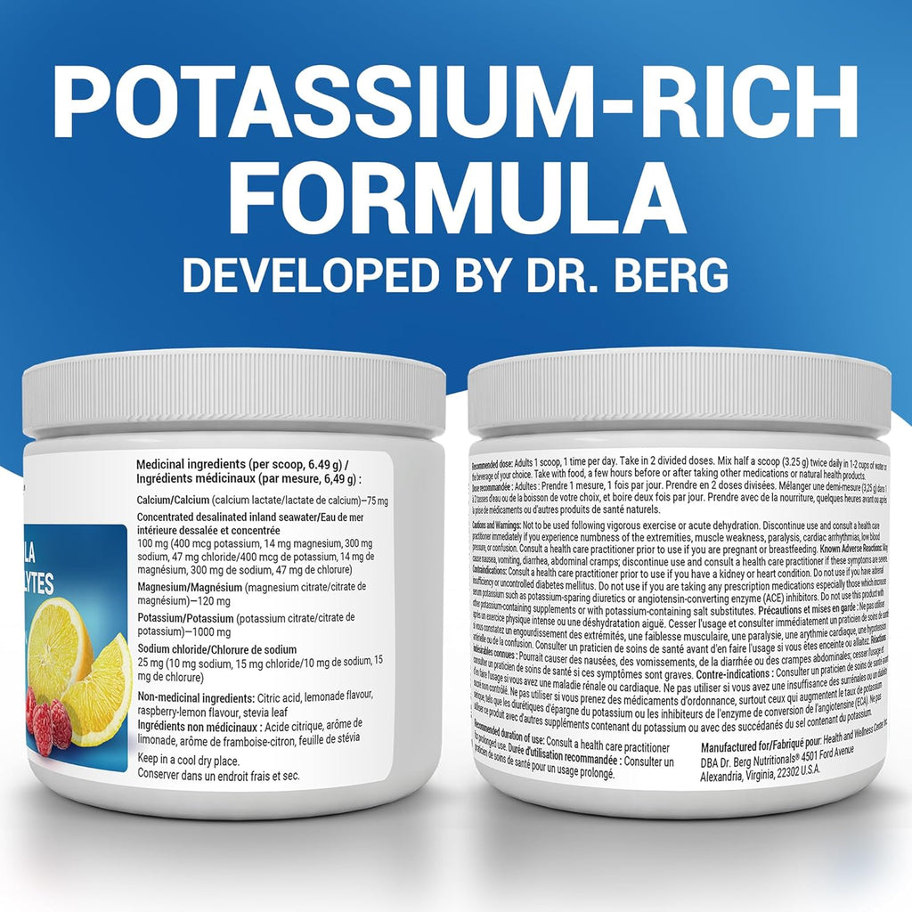 Dr. Berg Electrolytes Powder No Sugar - Enhanced W/ 1000 Mg of Potassium & Real Sea Salt - Zero Sugar Electrolyte Powder - Raspberry & Lemon Flavor Hydration Powder Electrolytes - 50 Servings