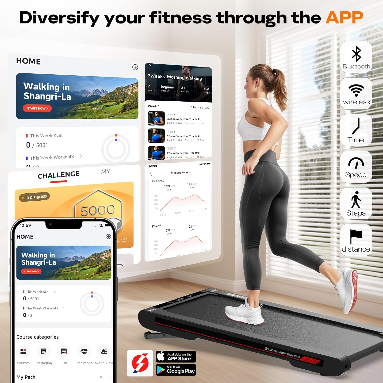4 in 1 Walking Vibration Pad Treadmill, Walking Treadmill Pad for Home with Remote Control and APP