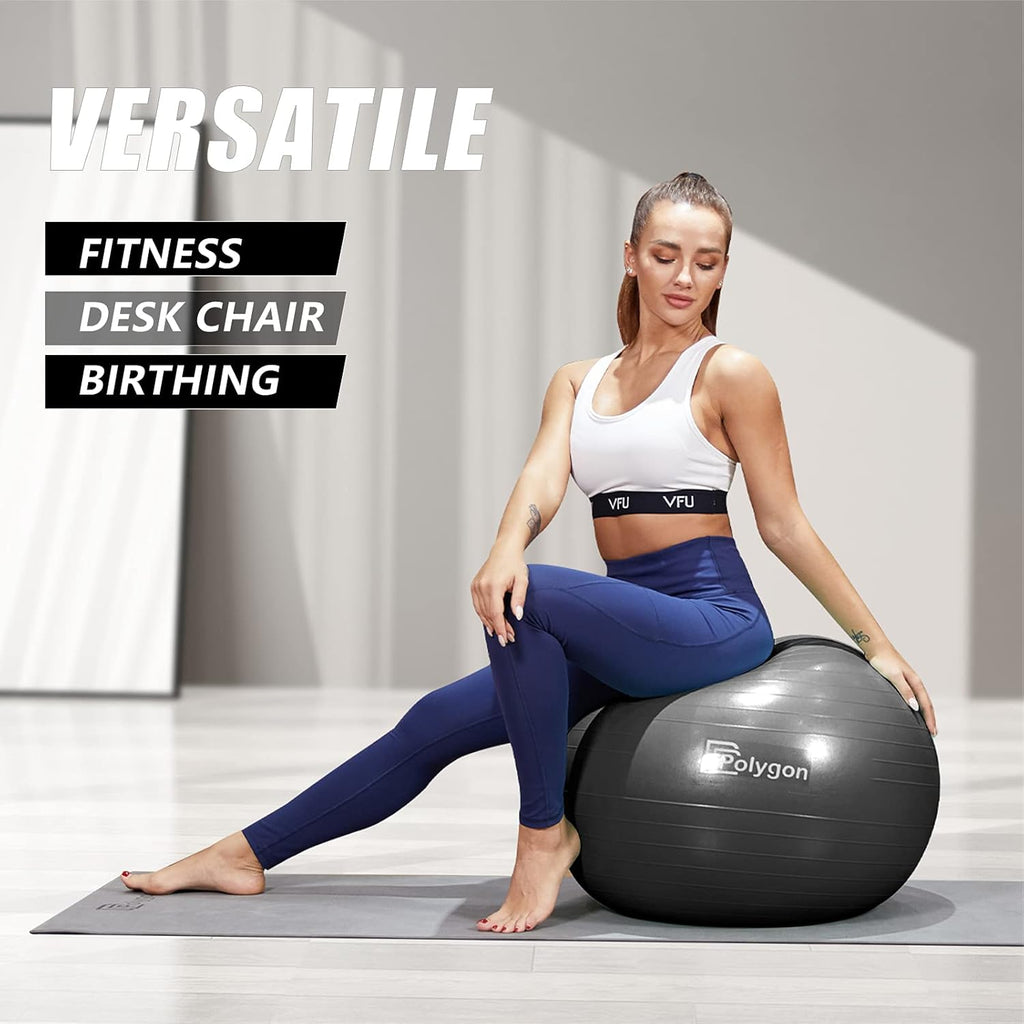 Exercise Ball, Professional Grade Anti-Burst Balance Ball for Yoga, Birthing, Stability, Core Exercise, Fitness, Workout Guide Included
