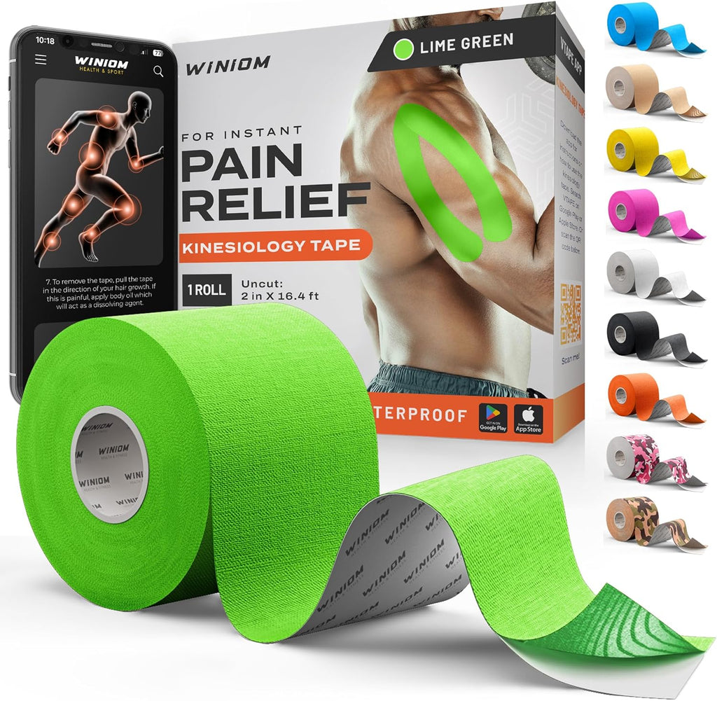 Kinesiology Tape-Incredible Support for Athletic Sports and Recovery+Free Taping Guide - Uncut 2 Inch 16.4 Feet Roll (Lime Green + Free Taping Guide, Pack of 1)