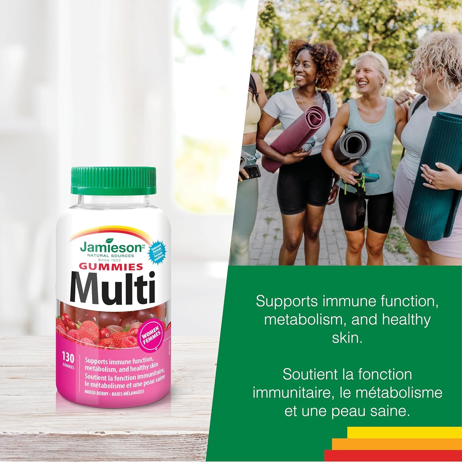 Jamieson Multivitamin Gummies for Women Mixed Berry Flavour, Supports Bone Health, Immunity, Energy, Hair, Skin and Nails. with Biotin and Vitamin B12, Vegetarian, Non-Gmo, No Gluten, Artificial Colours, Flavours or Preservatives, 130 Count