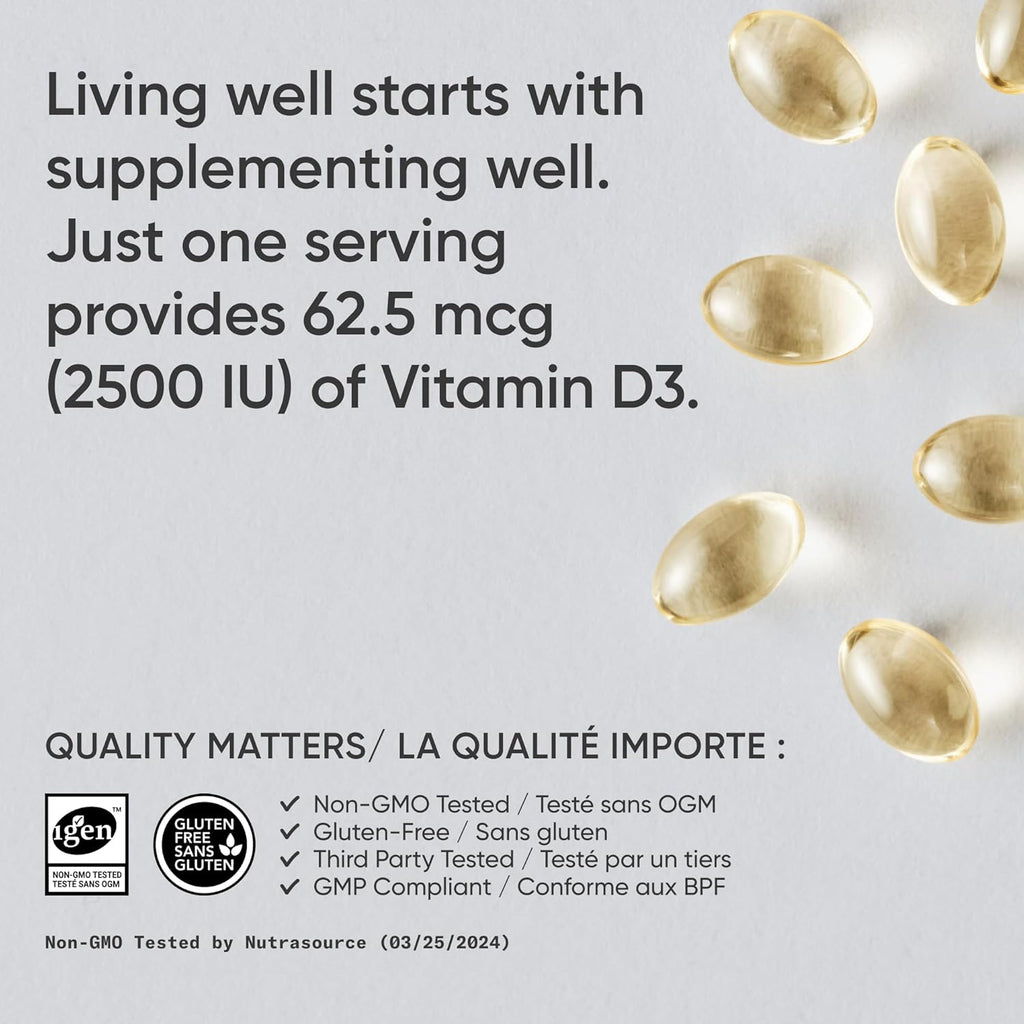 ® Vitamin D3 2500 IU with Coconut MCT Oil - High Potency Vitamin D Supplement for Immune & Bone Support - Non-Gmo Verified, Gluten & Soy Free – 62.5Mcg, 360 Liquid Softgels