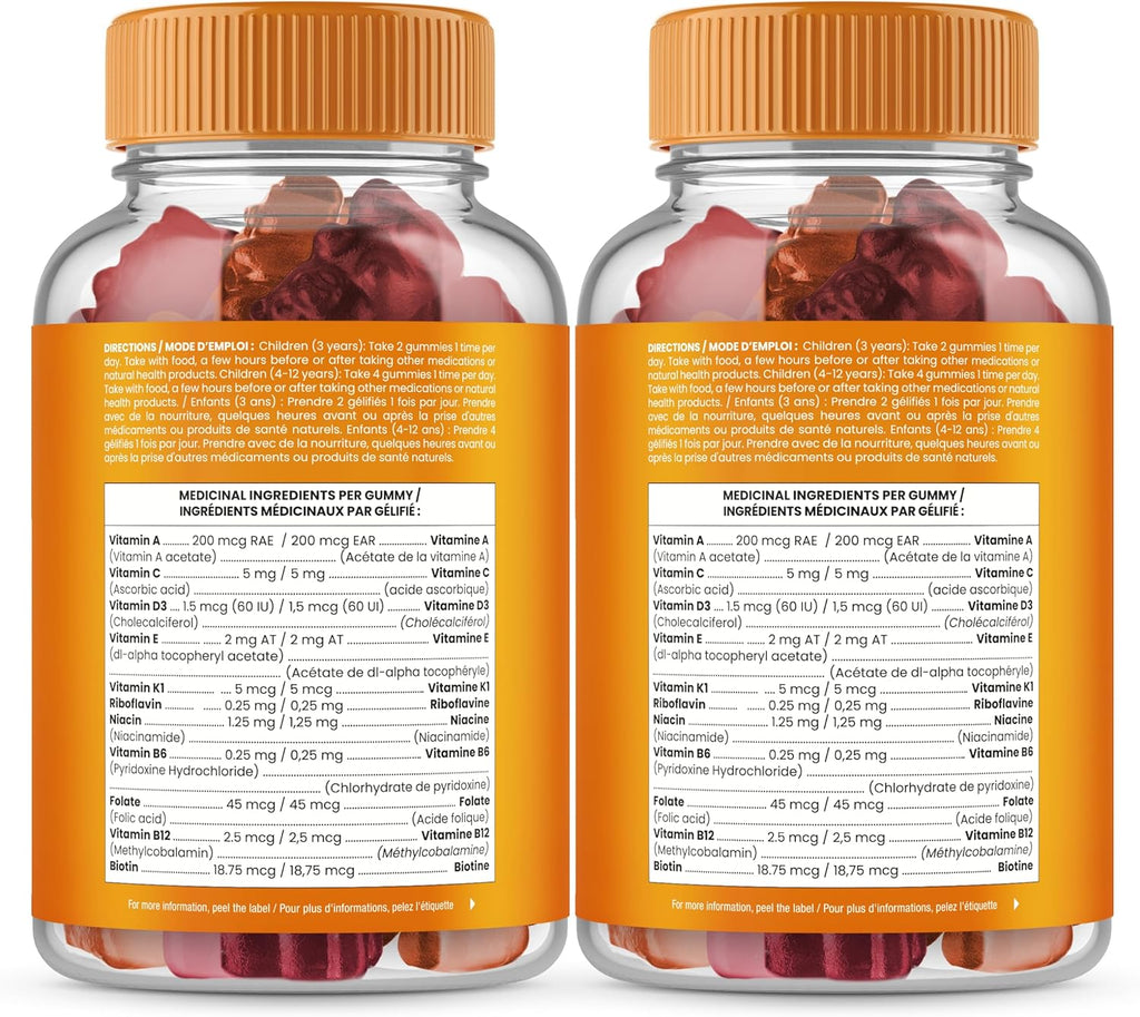 (2-Pack) Kids Multivitamin Gummy | Sugar Free Kid Vitamins | Strawberry, Passionfruit, Peach & Cherry | Multivitamins for Children | Vegan, Non-Gmo & Gluten Free | 120 Gummy Vitamins for Toddlers & Kids