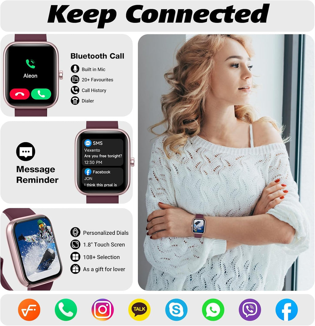 Smart Watch for Men Women with Bluetooth Call, Alexa Built-In, Heart Rate & Sleep Monitor, 1.83" DIY Dial Fitness Watch with 100+ Sport Modes, IP68 Waterproof, Compatible with Android Ios