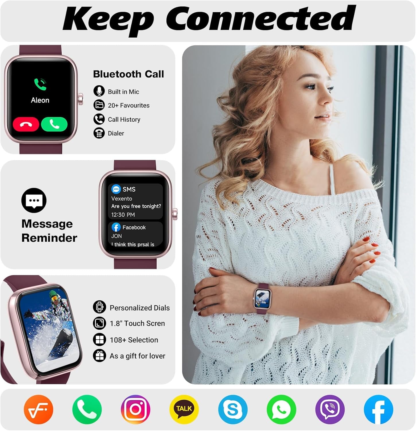 Smart Watch for Men Women with Bluetooth Call, Alexa Built-In, Heart Rate & Sleep Monitor, 1.83" DIY Dial Fitness Watch with 100+ Sport Modes, IP68 Waterproof, Compatible with Android Ios