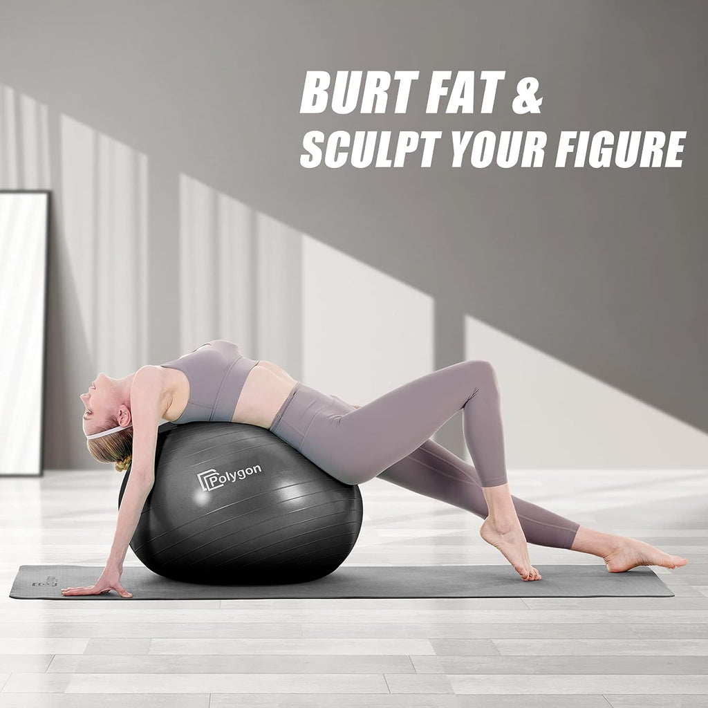 Exercise Ball, Professional Grade Anti-Burst Balance Ball for Yoga, Birthing, Stability, Core Exercise, Fitness, Workout Guide Included