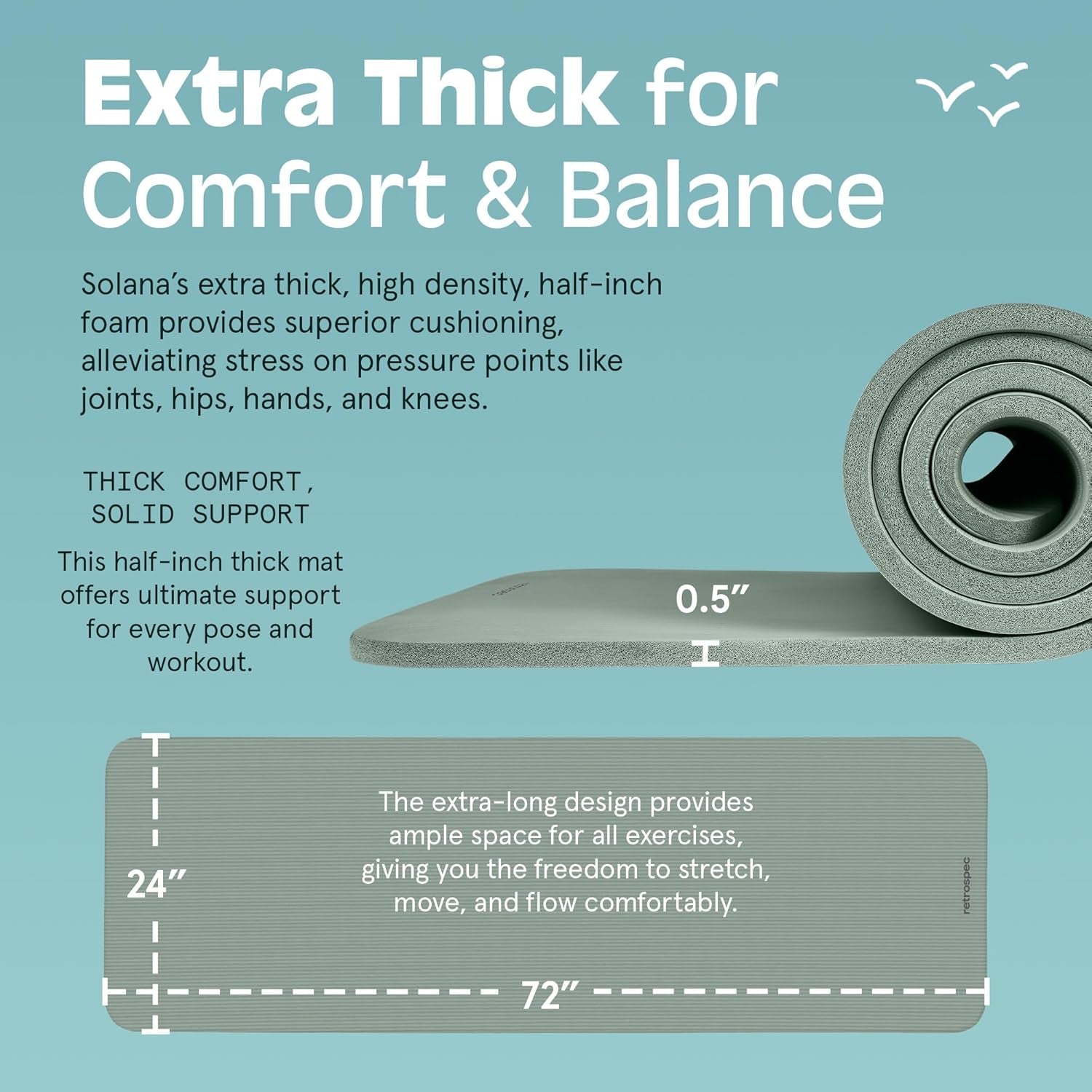 Solana Yoga Mat 1/2" Thick W/Nylon Strap for Men & Women - Non Slip Excercise Mat for Yoga, Pilates, Stretching, Floor & Fitness Workouts