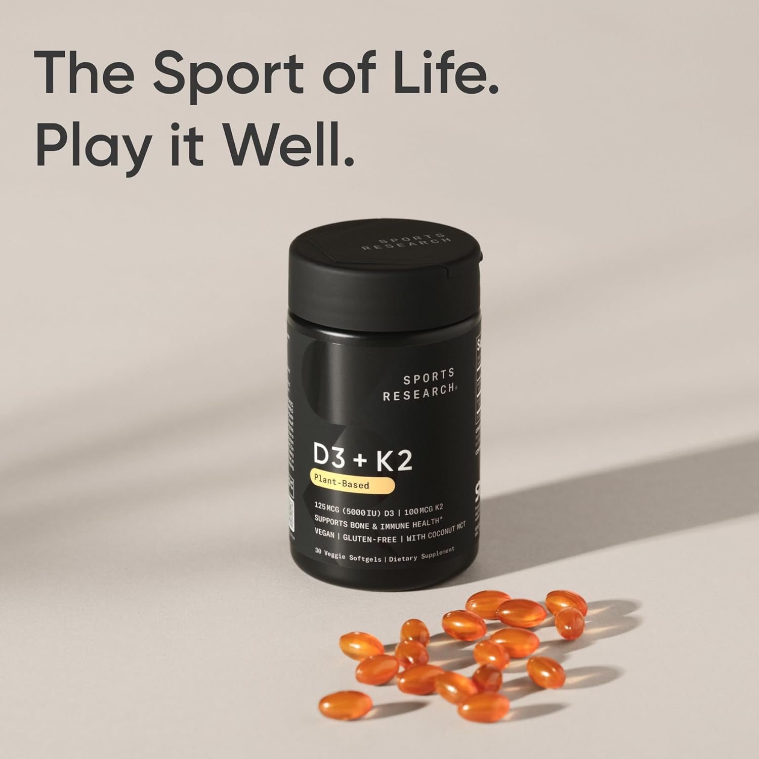 Vitamin D3 + K2 with 1000Iu of Plant-Based D3 & 120Mcg of Vitamin K2 as MK-7 Non-Gmo Verified & Vegan Certified,Softgel (60Ct)