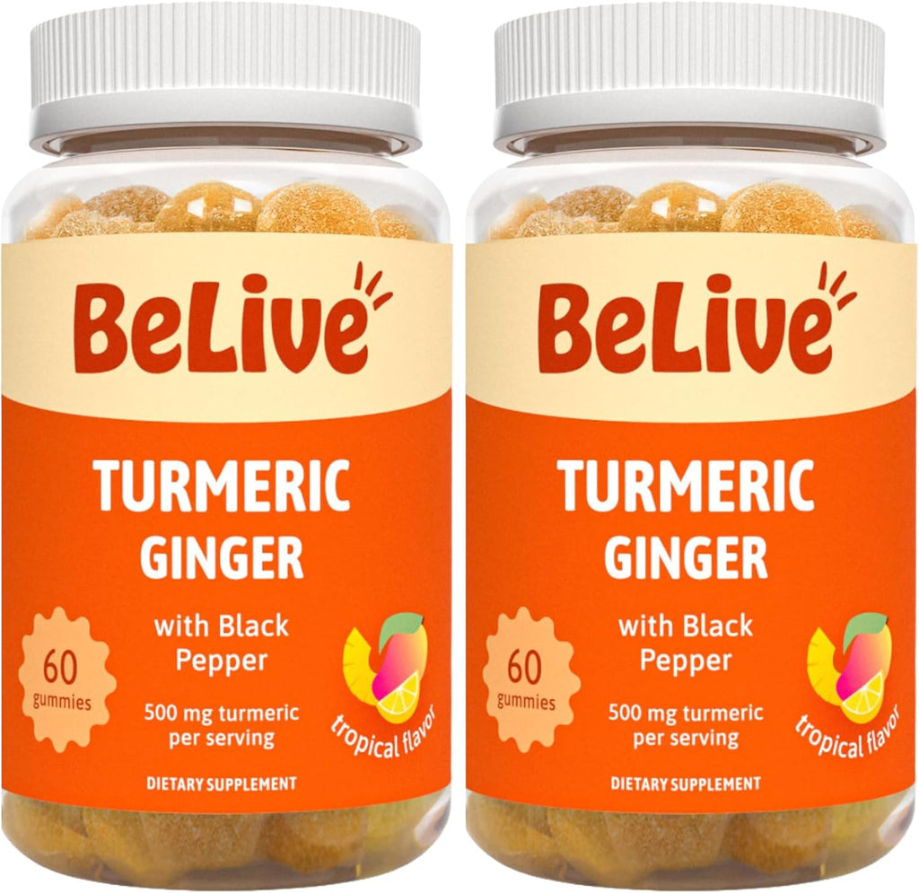 Turmeric Curcumin with Black Pepper & Ginger - 500 Mg of Turmeric and Ginger Supplement for Immune Support, Healthy Skin, and Joint Health - Tropical Flavor | 60 Count