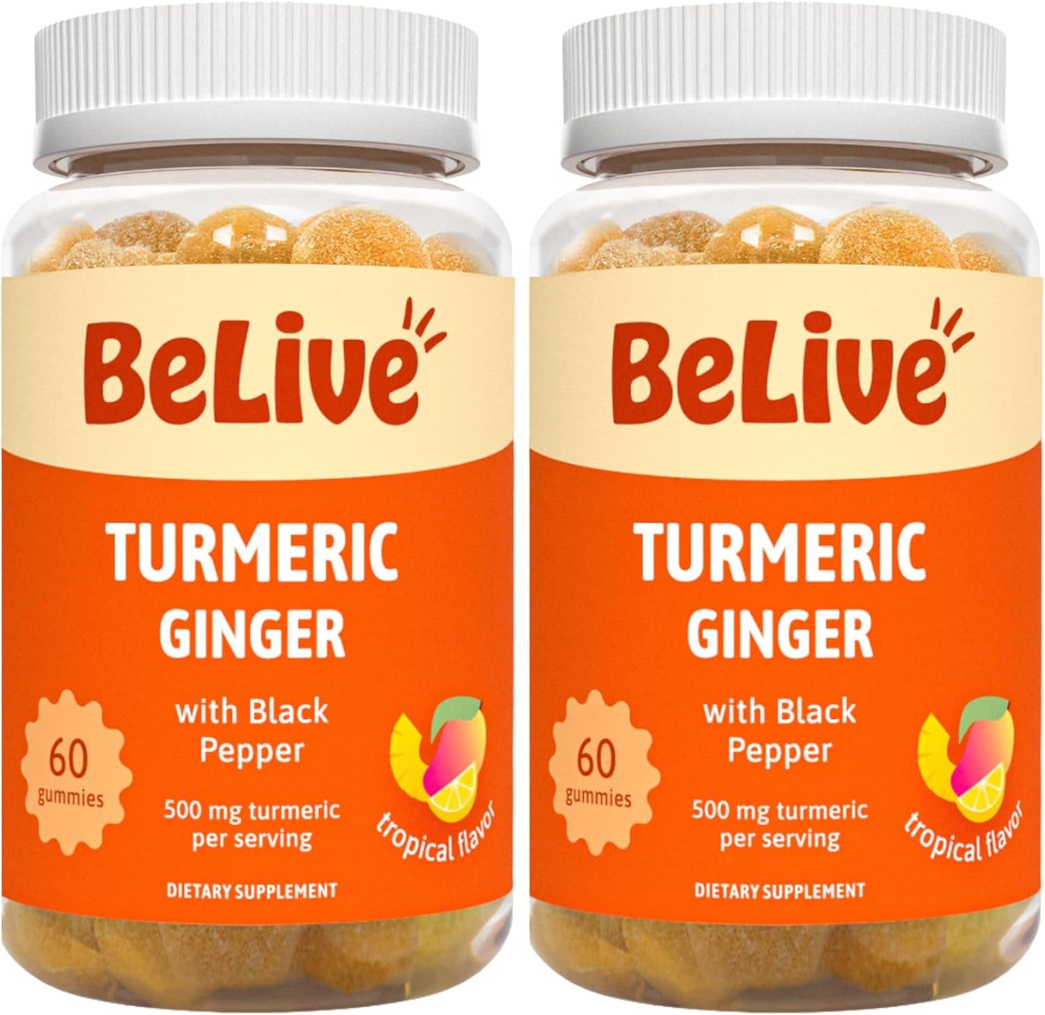 Turmeric Curcumin with Black Pepper & Ginger - 500 Mg of Turmeric and Ginger Supplement for Immune Support, Healthy Skin, and Joint Health - Tropical Flavor | 60 Count