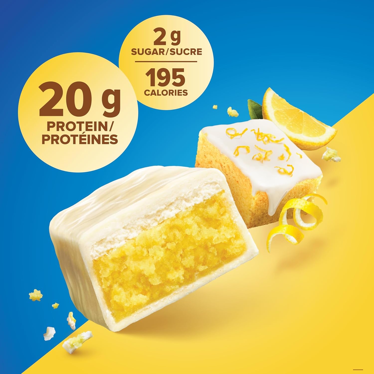 Bars - Nutritious, Gluten Free Bar, Made with Whey Protein Blend - Low Sugar, Protein Snack. Deliciously Satisfying. Made in Canada, Lemon Cake (Pack of 6)