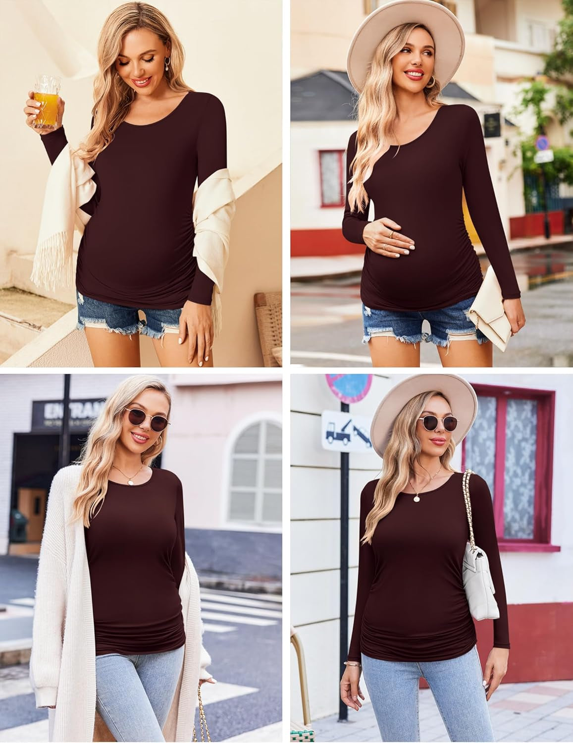 Womens Maternity Shirts Long Sleeve Pregnancy Tee Top Tunic Blouse 3 Packs Maternity Clothes