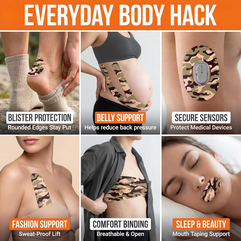 Kinesiology Tape-Incredible Support for Athletic Sports and Recovery+Free Taping Guide - Uncut 2 Inch 16.4 Feet Roll (Forest Camo + Free Taping Guide, Pack of 1)