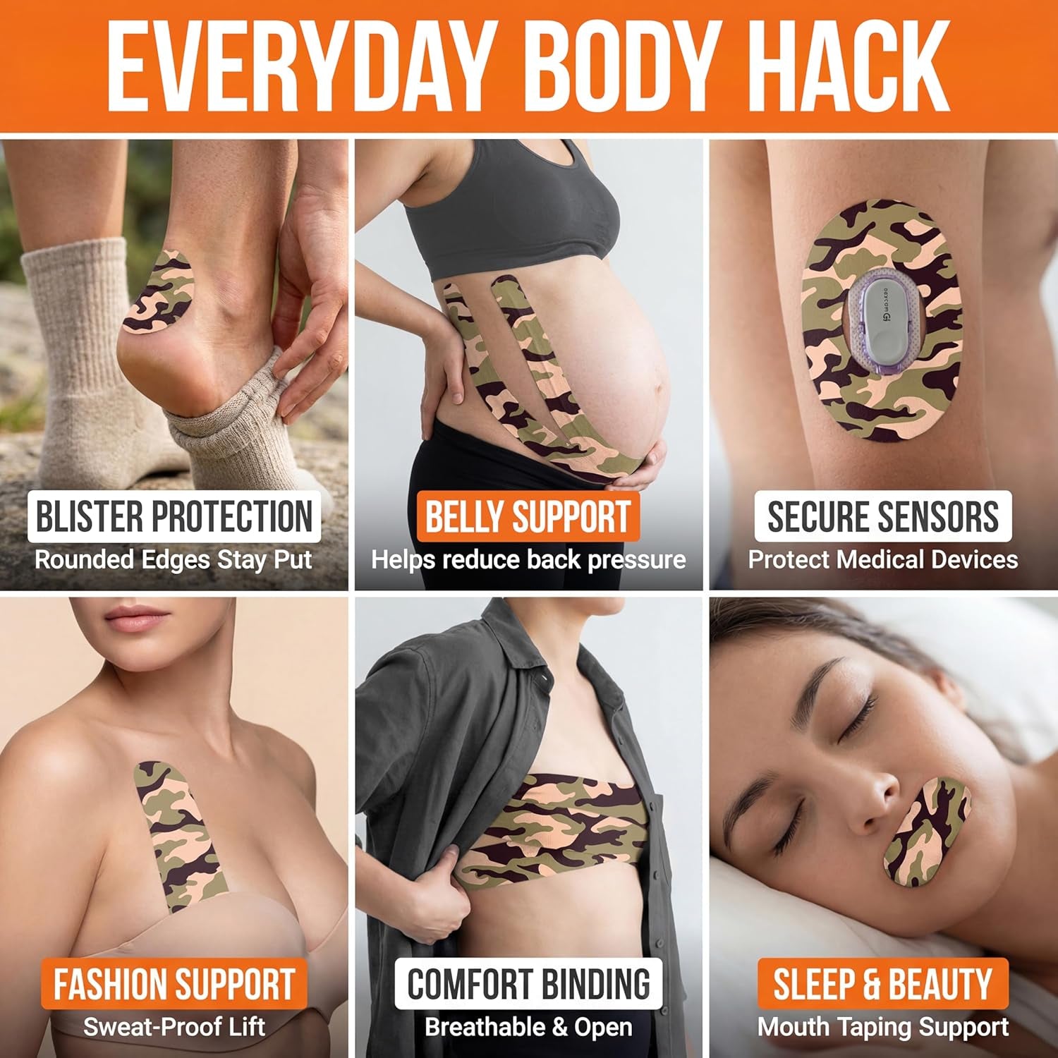 Kinesiology Tape-Incredible Support for Athletic Sports and Recovery+Free Taping Guide - Uncut 2 Inch 16.4 Feet Roll (Forest Camo + Free Taping Guide, Pack of 1)