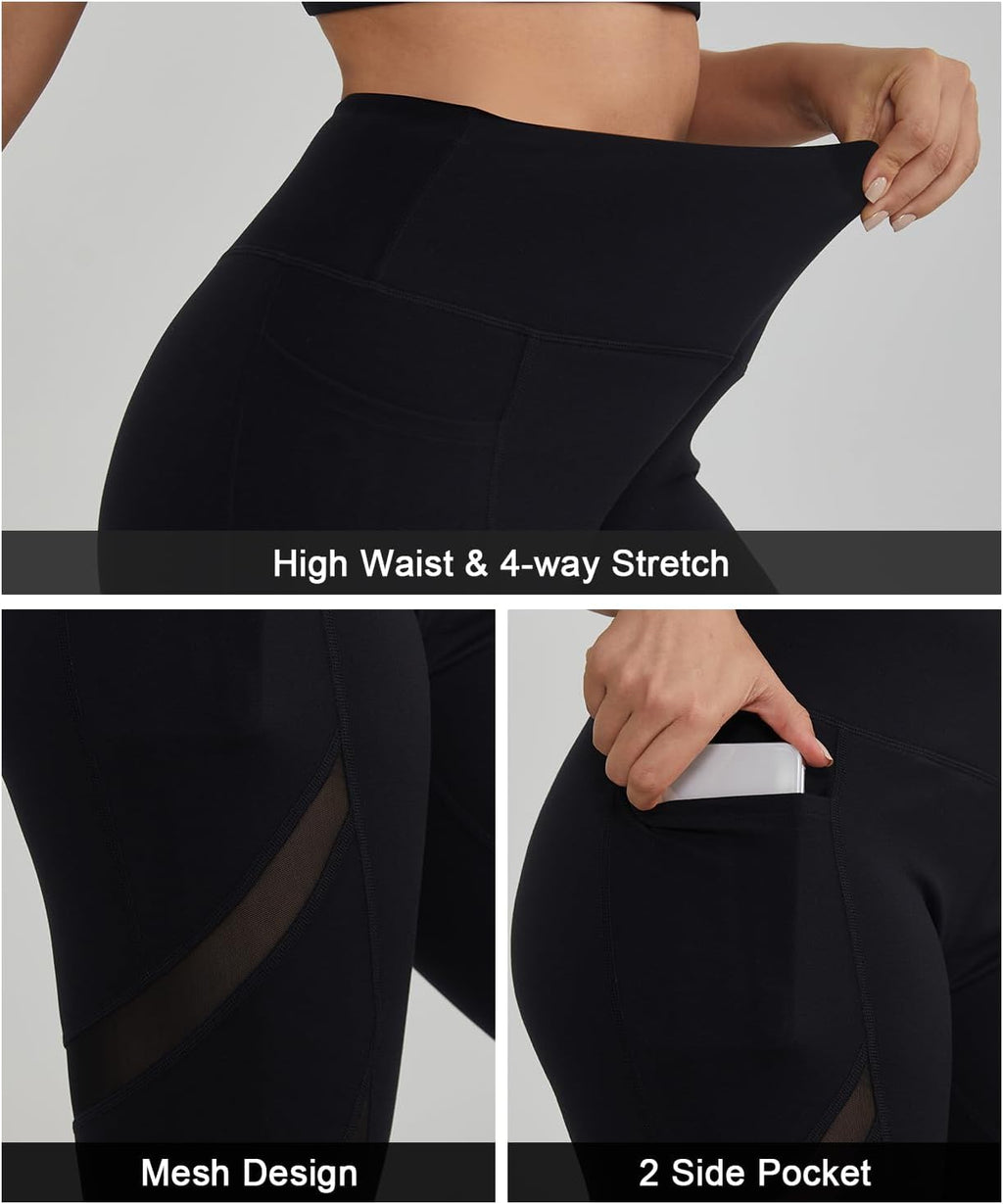 Leggings for Women Mesh Yoga Pants with Pockets Gym Workout Running