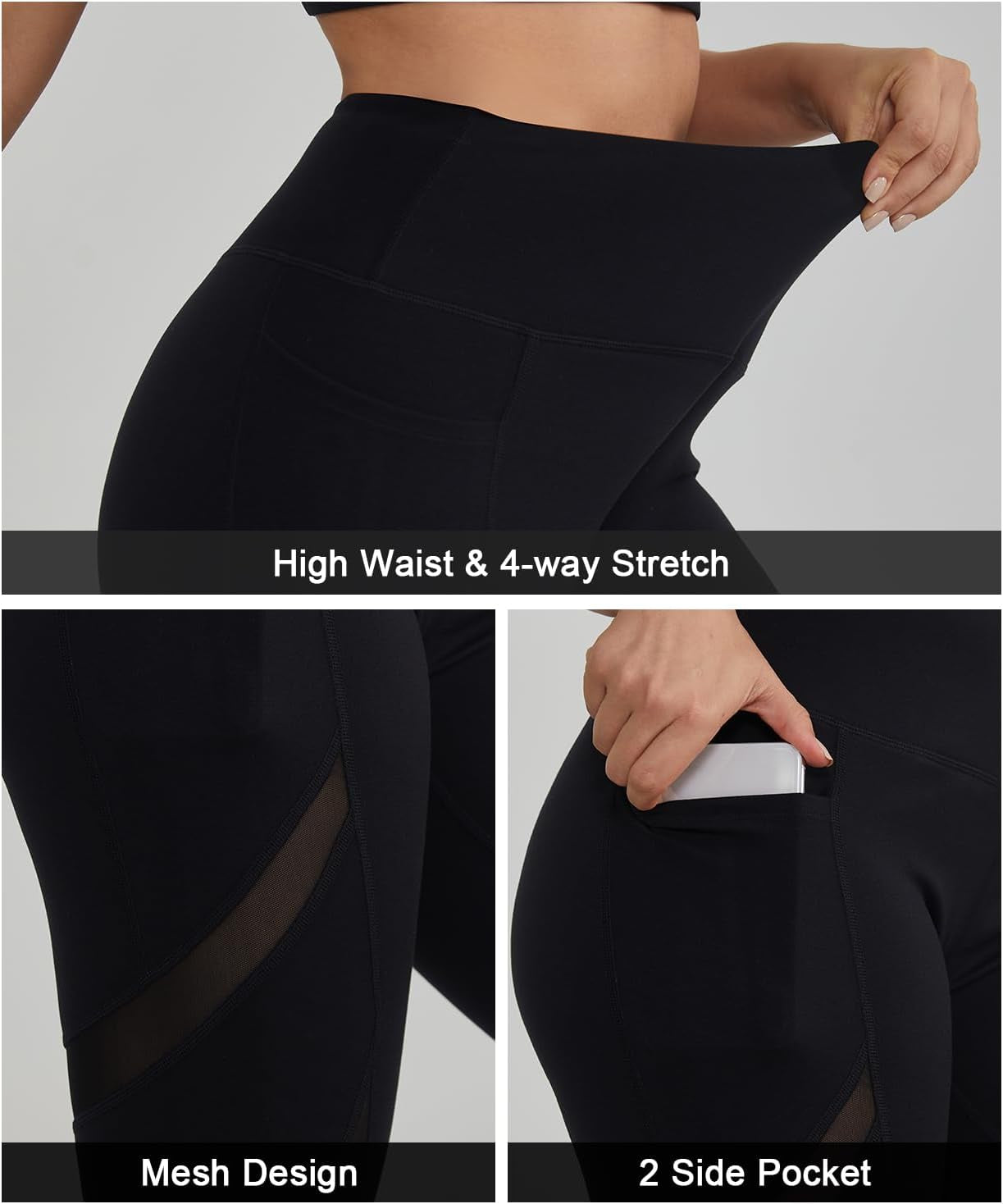 Leggings for Women Mesh Yoga Pants with Pockets Gym Workout Running