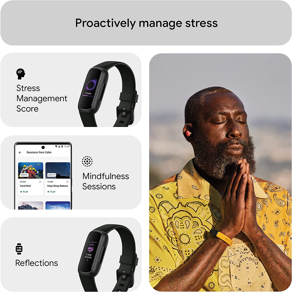 Google  Inspire 3 Health and Fitness Tracker with Stress Management, Workout Intensity, Sleep Tracking, 24/7 Heart Rate and More, Midnight Zen/Black, One Size (S and L Bands Included)