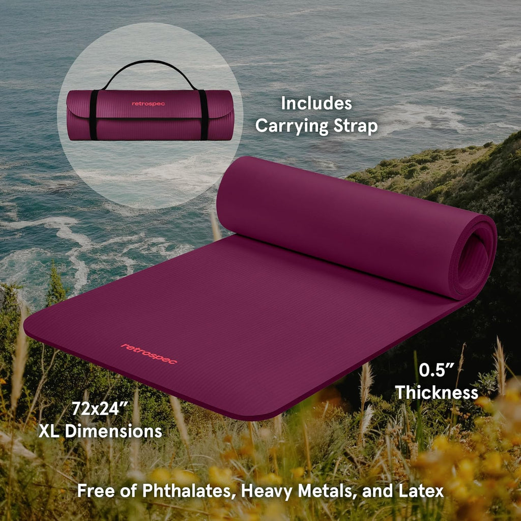 Solana Yoga Mat 1/2" Thick W/Nylon Strap for Men & Women - Non Slip Excercise Mat for Yoga, Pilates, Stretching, Floor & Fitness Workouts