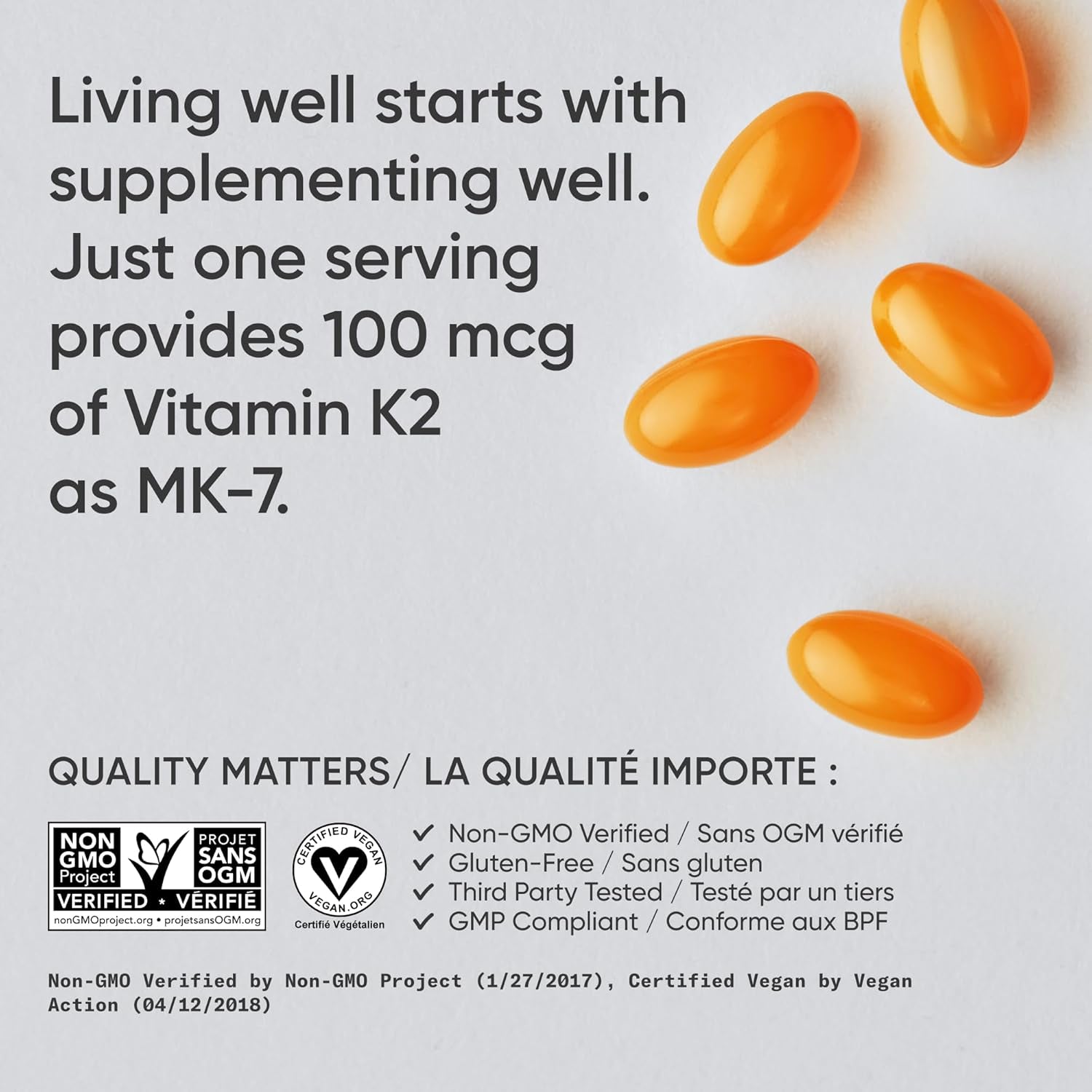 ® Vitamin K2 as MK7 with Coconut MCT Oil | Non-Gmo Verified, Vegan Certified (60 Veggie-Softgels)