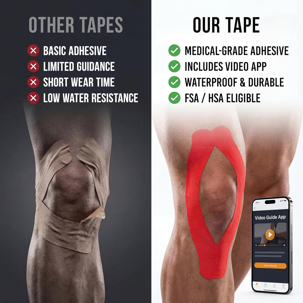 Kinesiology Tape-Incredible Support for Athletic Sports and Recovery+Free Taping Guide - Uncut 2 Inch 16.4 Feet Roll (Crimson Red + Free Taping Guide, Pack of 1)