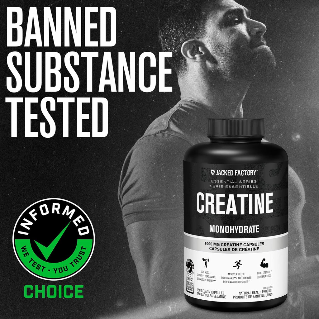 Creatine Monohydrate Capsules - Canadian-Owned Supplement for Muscle Growth, Increased Strength, Enhanced Energy Output, and Improved Athletic Performance - 150 Pills