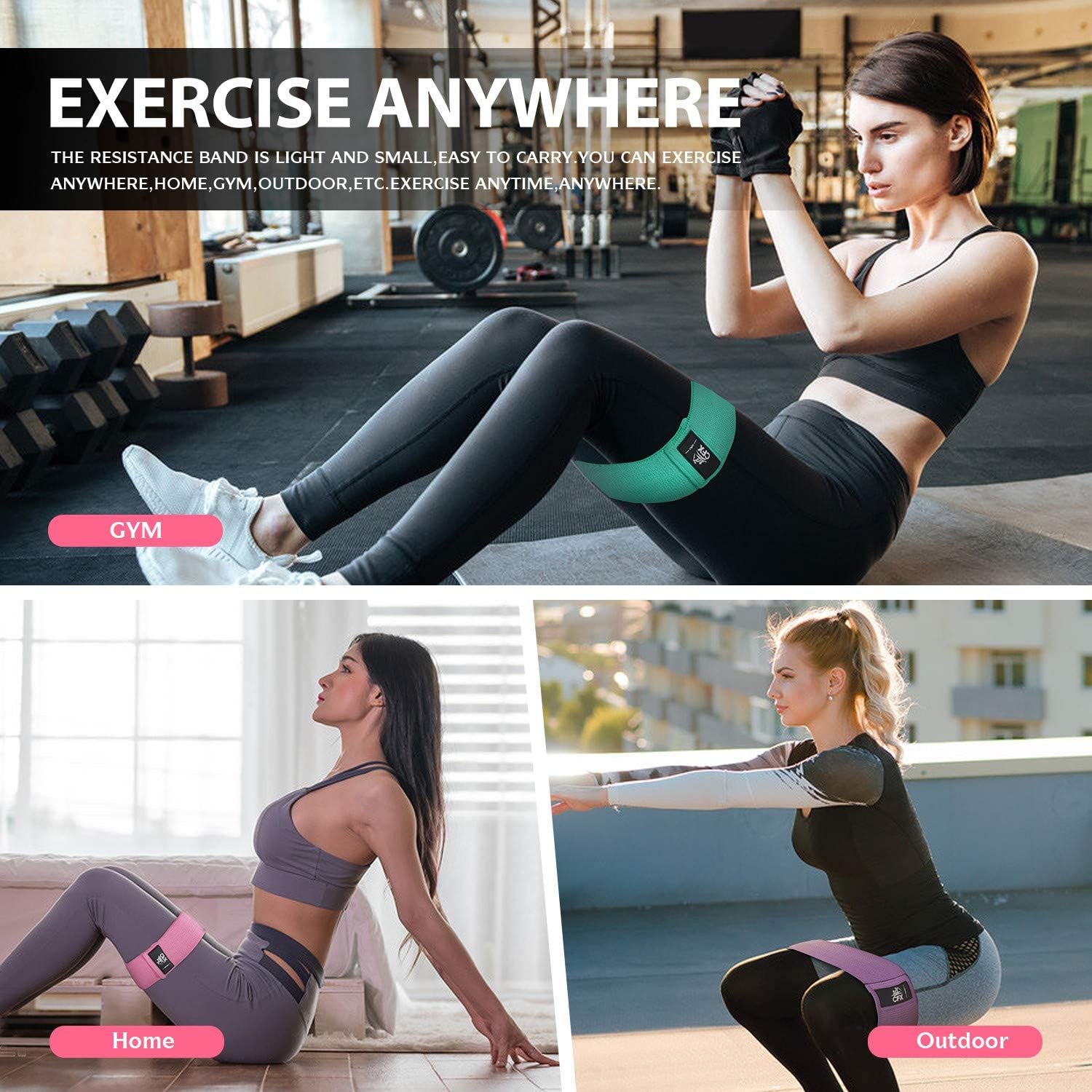 Resistance Bands 3 Sets, Premium Exercise Loops with Non-Slip Design for HIPS & Glutes, 3 Resistance Level Workout Booty Bands for Women and Men