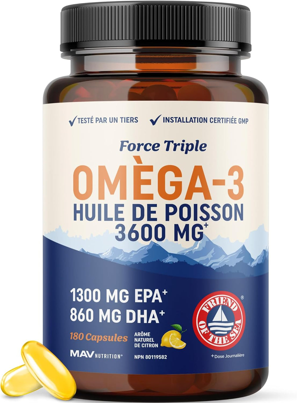 Triple Strength Omega 3 Fish Oil 3600 Mg | EPA & DHA | over 2100Mg Omega-3 Fatty Acids | 1300Mg EPA + 860Mg DHA | Best Essential Fatty Acids | Premium Wild Caught & Burpless Fish Oil | 180 Ct